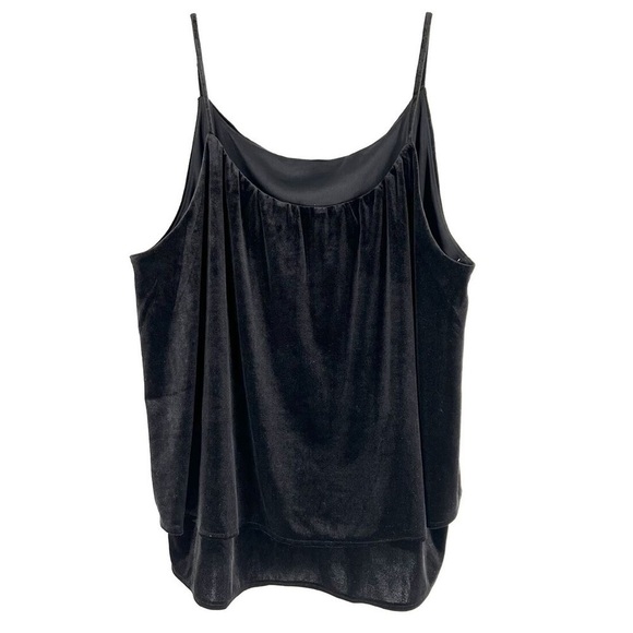 Tiered Velour Swing Top NEW! Black Size Large Velour Camisole Spaghetti Straps - Picture 1 of 12